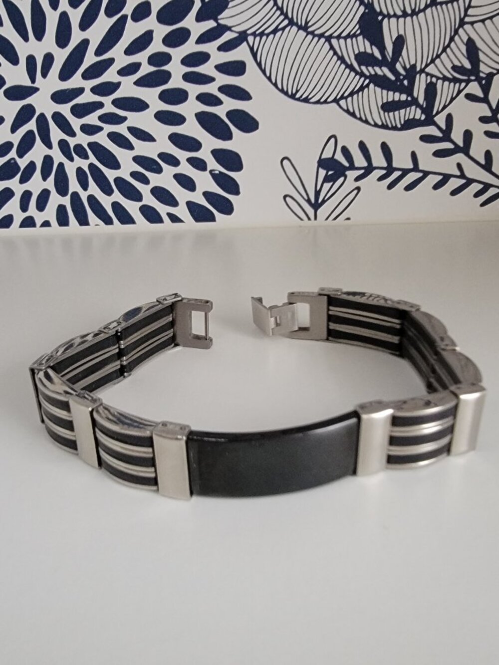 Stainless Steel bracelet with black; men's bracelet; jewelry; accessories